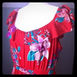 Old Navy Hawaiian Midi Cinch Waist Dress